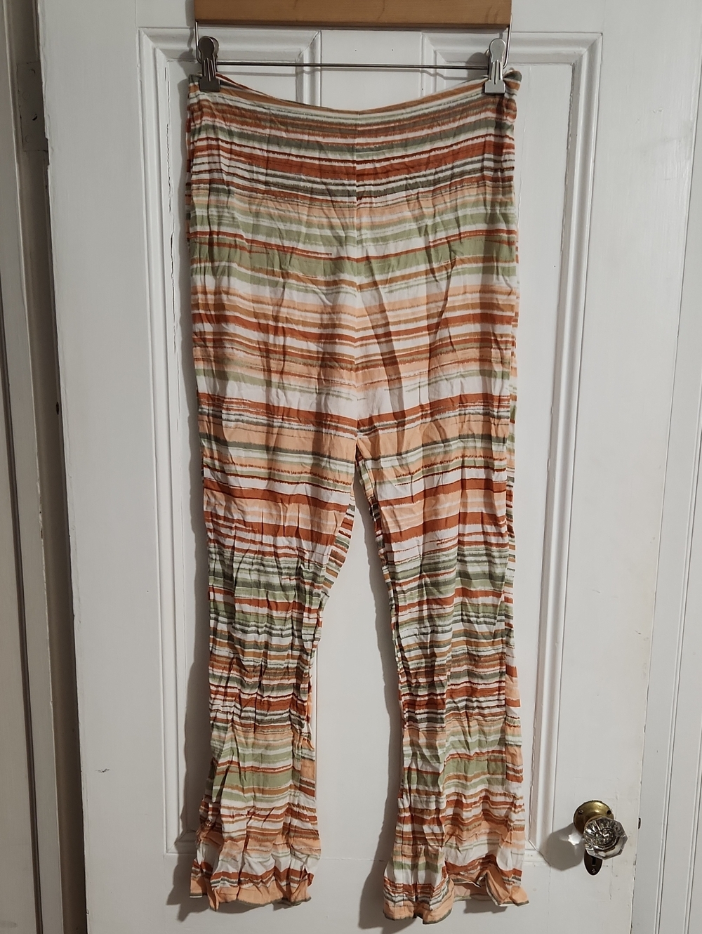 Amuse Society Striped Wide Leg Boho Pants Orange Green Cream Large‎